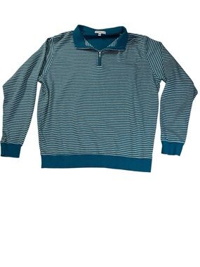 Peter Millar 1/4 Zip Pullover Men’s Large Teal Gray Striped 100% Cotton Golf